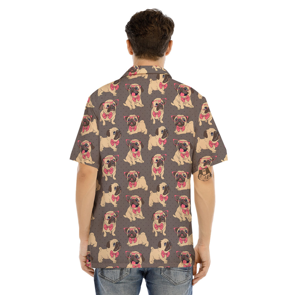 Cute Pug Print Pattern Men's Hawaiian Shirt-grizzshop
