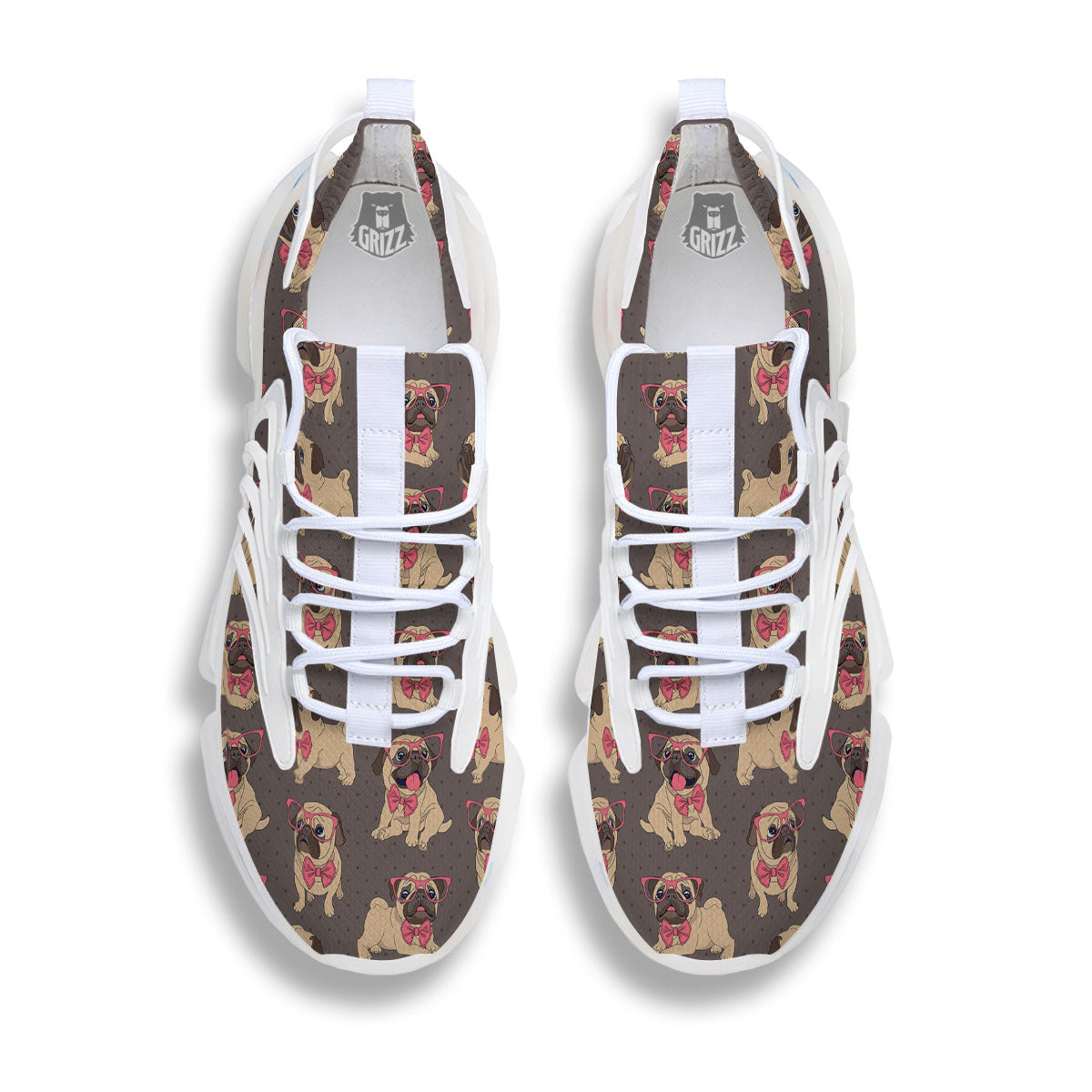 Cute Pug Print Pattern White Gym Shoes-grizzshop