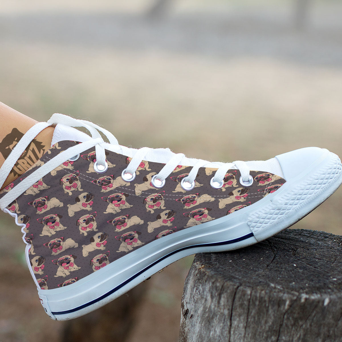 Cute Pug Print Pattern White High Top Shoes-grizzshop