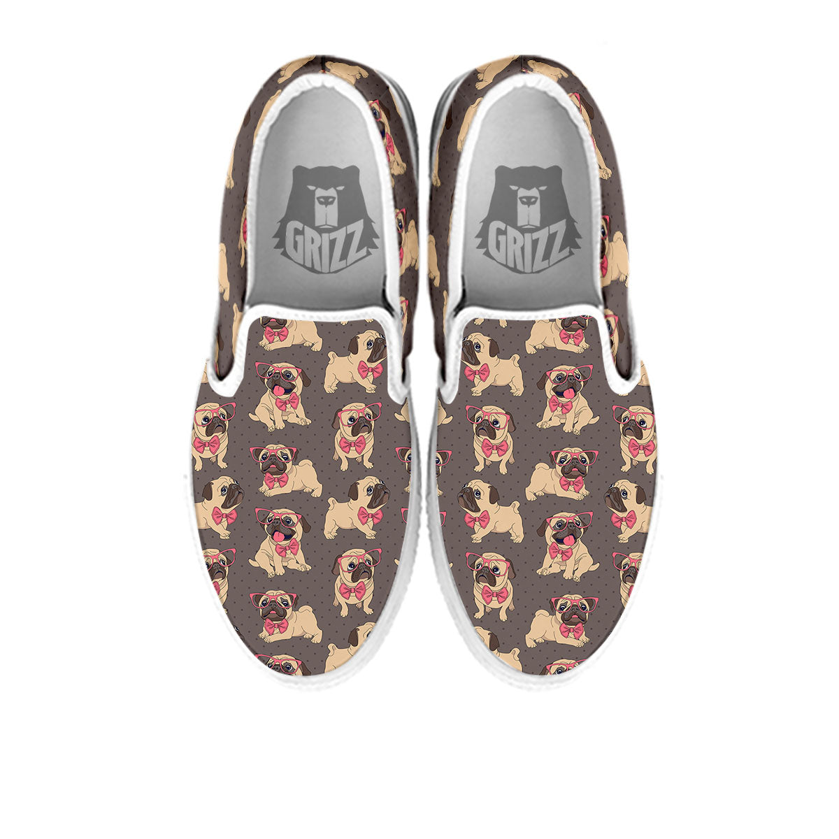 Cute Pug Print Pattern White Slip On Shoes-grizzshop