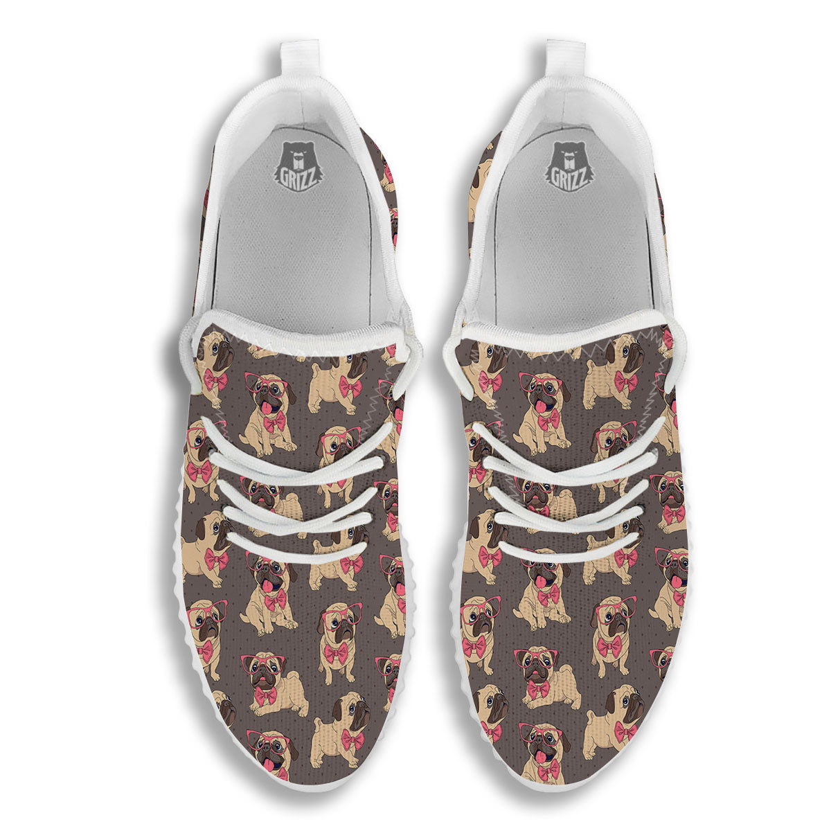 Cute Pug Print Pattern White Walking Shoes-grizzshop