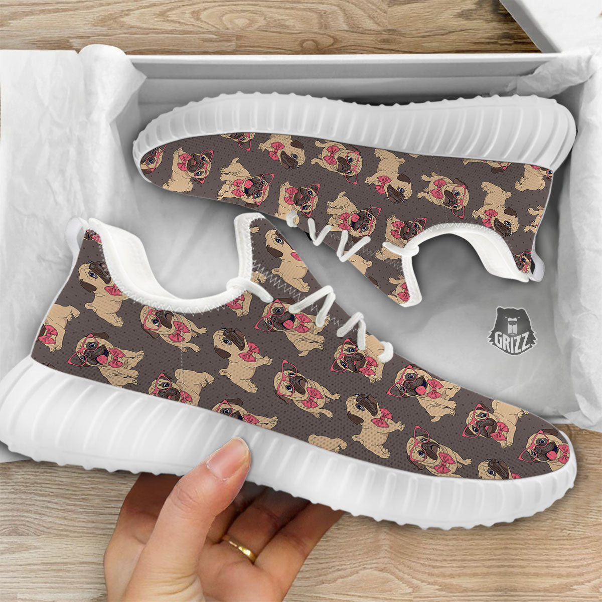 Cute Pug Print Pattern White Walking Shoes-grizzshop