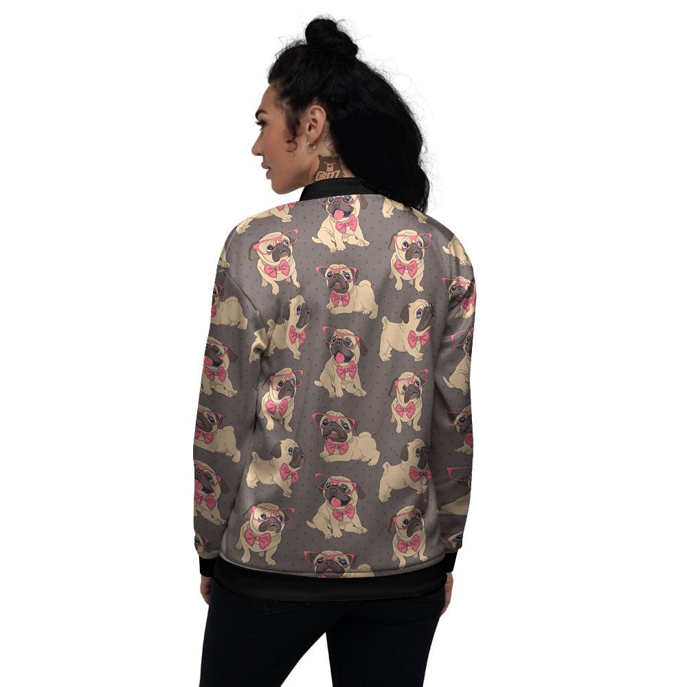 Cute Pug Print Pattern Women's Bomber Jacket-grizzshop