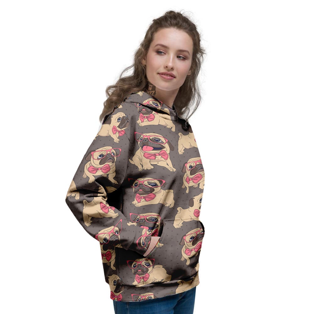 Cute Pug Print Pattern Women's Hoodie-grizzshop