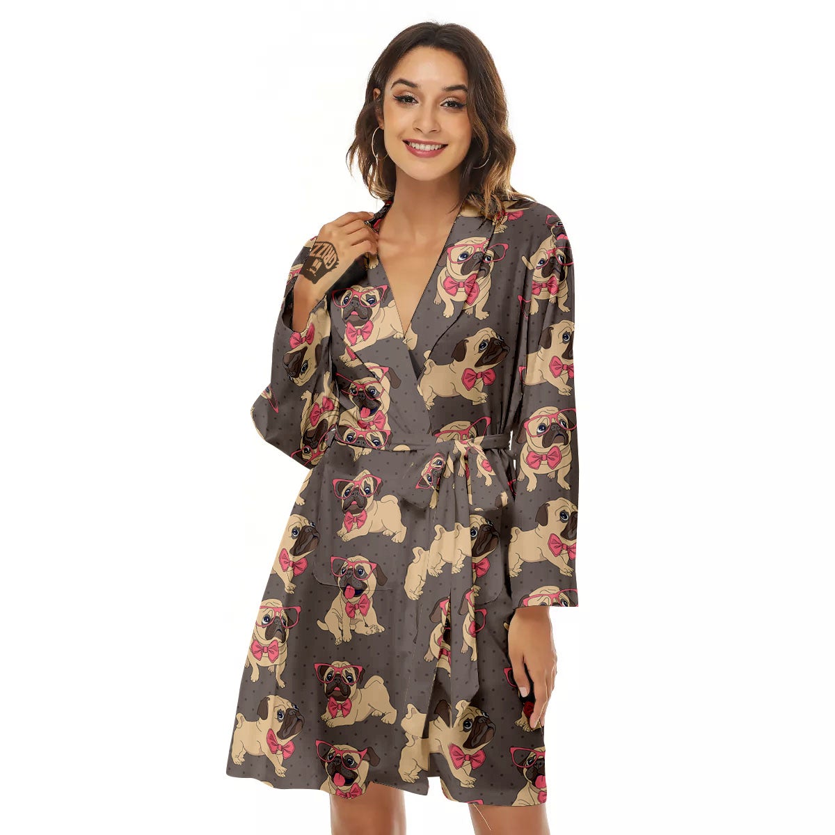 Cute Pug Print Pattern Women's Robe-grizzshop