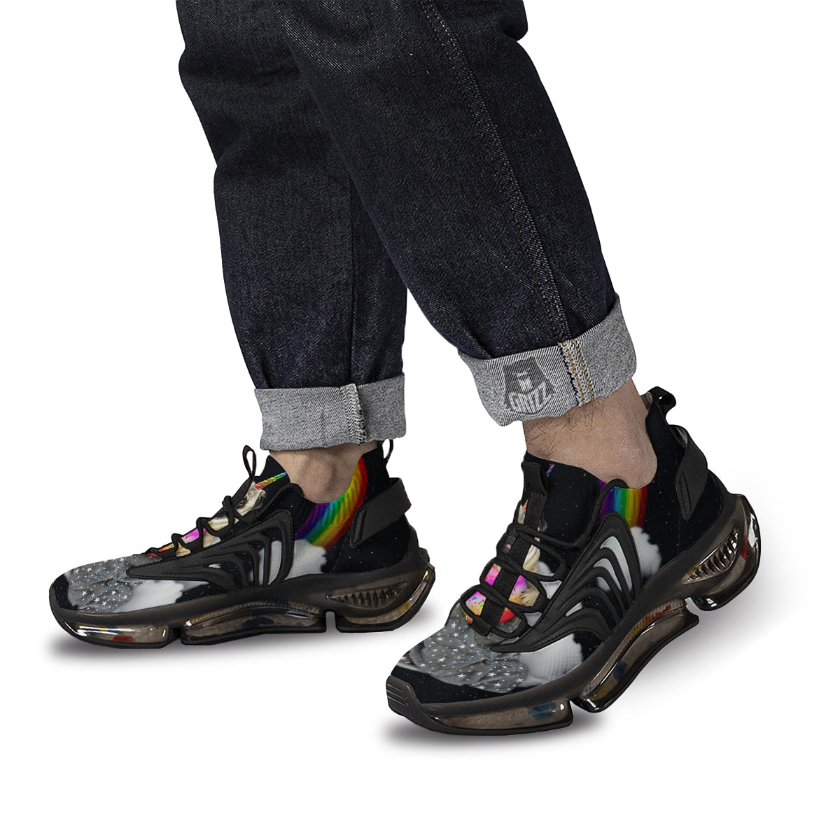 Cute Pug Unicorn Print Black Gym Shoes-grizzshop