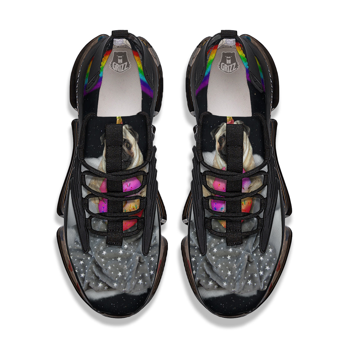Cute Pug Unicorn Print Black Gym Shoes-grizzshop