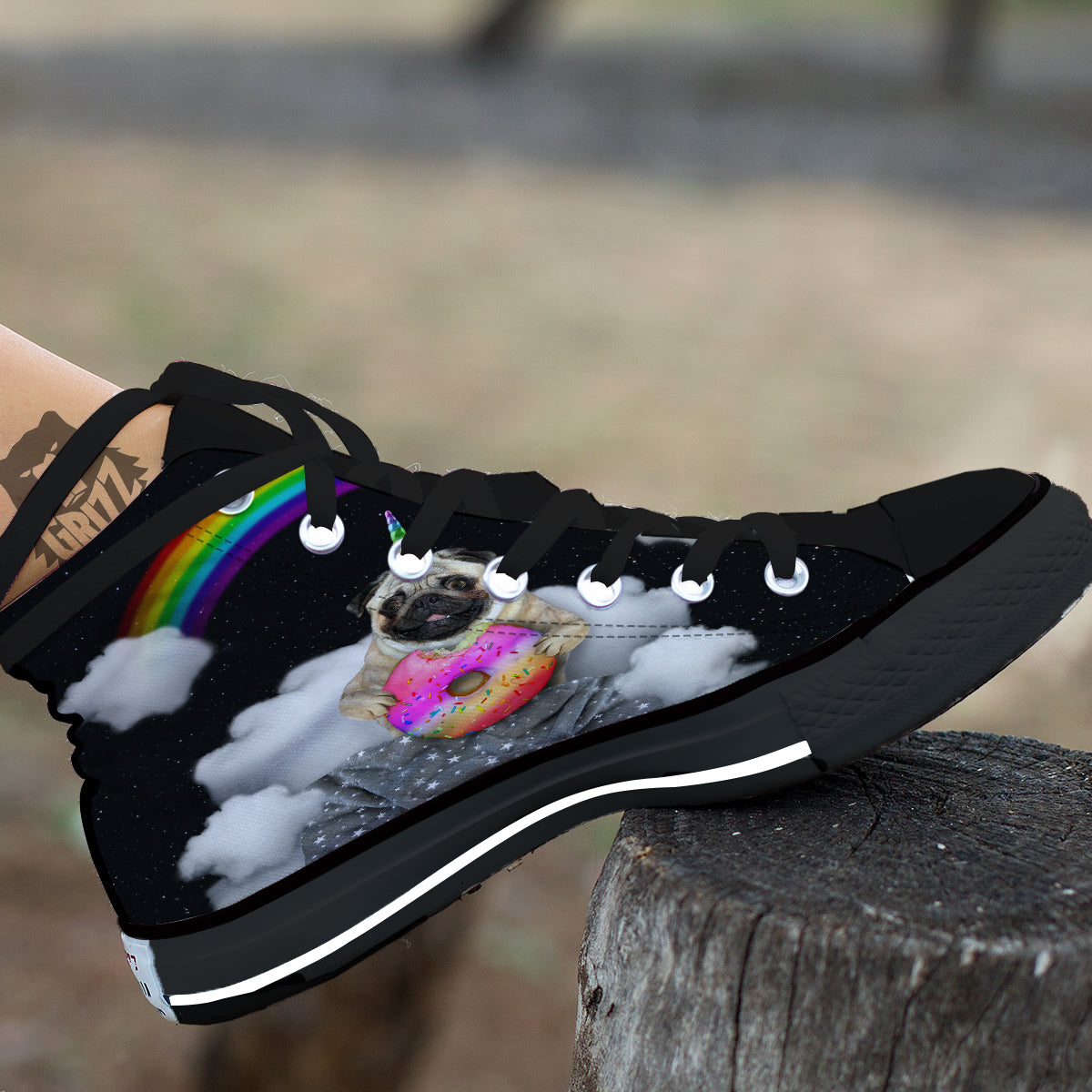 Cute Pug Unicorn Print Black High Top Shoes-grizzshop