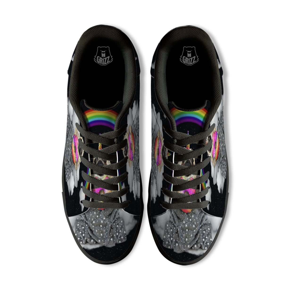 Cute Pug Unicorn Print Black Low Top Sneakers-grizzshop