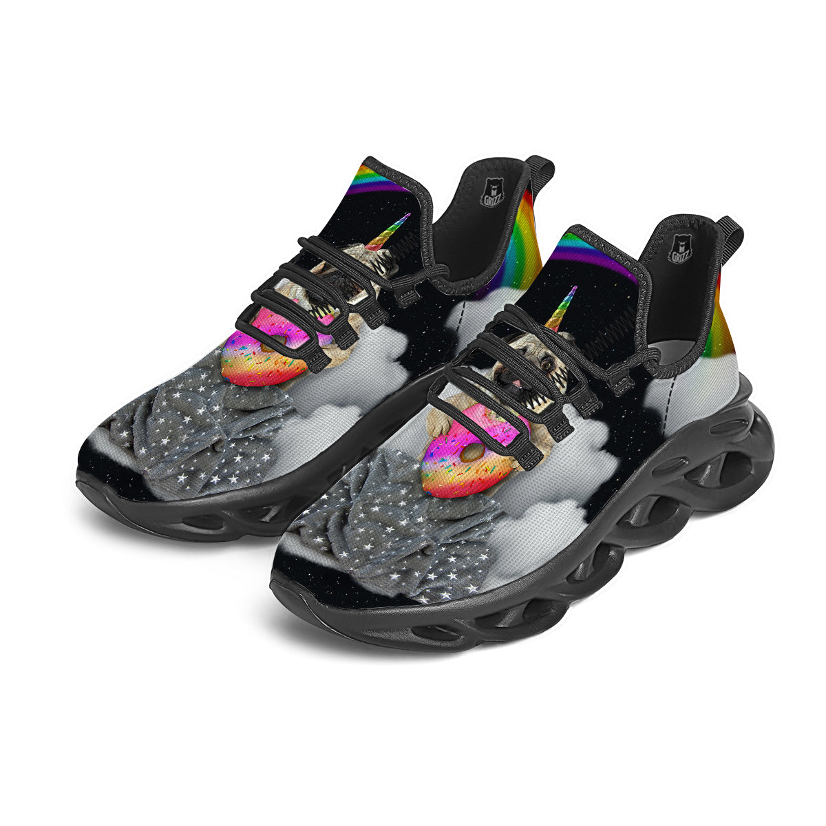 Cute Pug Unicorn Print Black Running Shoes-grizzshop