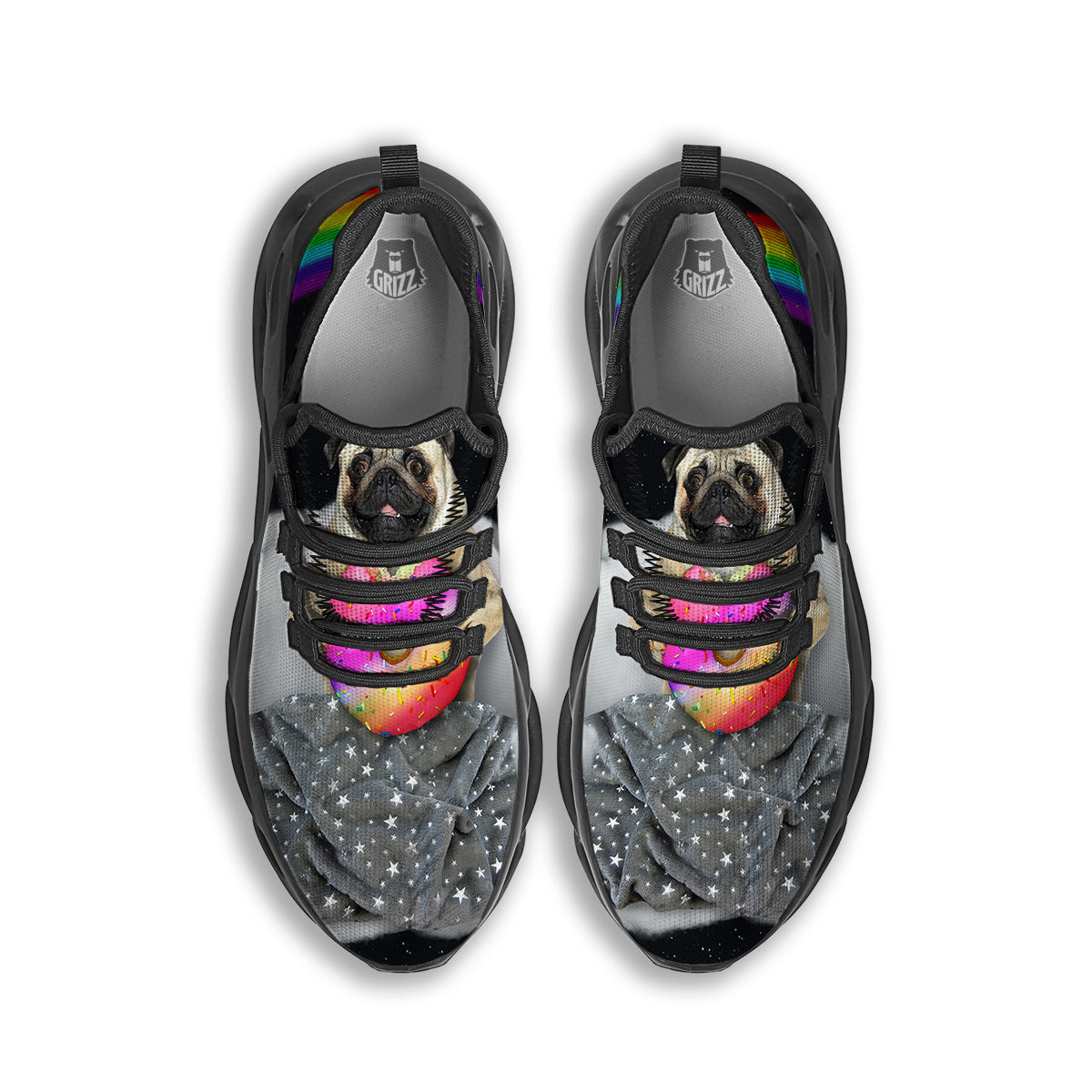 Cute Pug Unicorn Print Black Running Shoes-grizzshop
