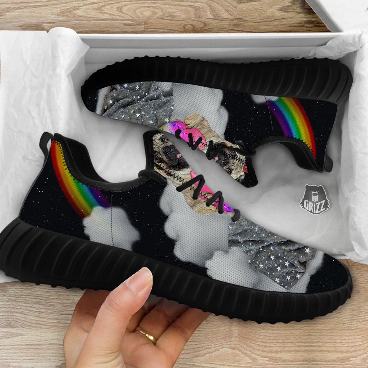 Cute Pug Unicorn Print Black Walking Shoes-grizzshop