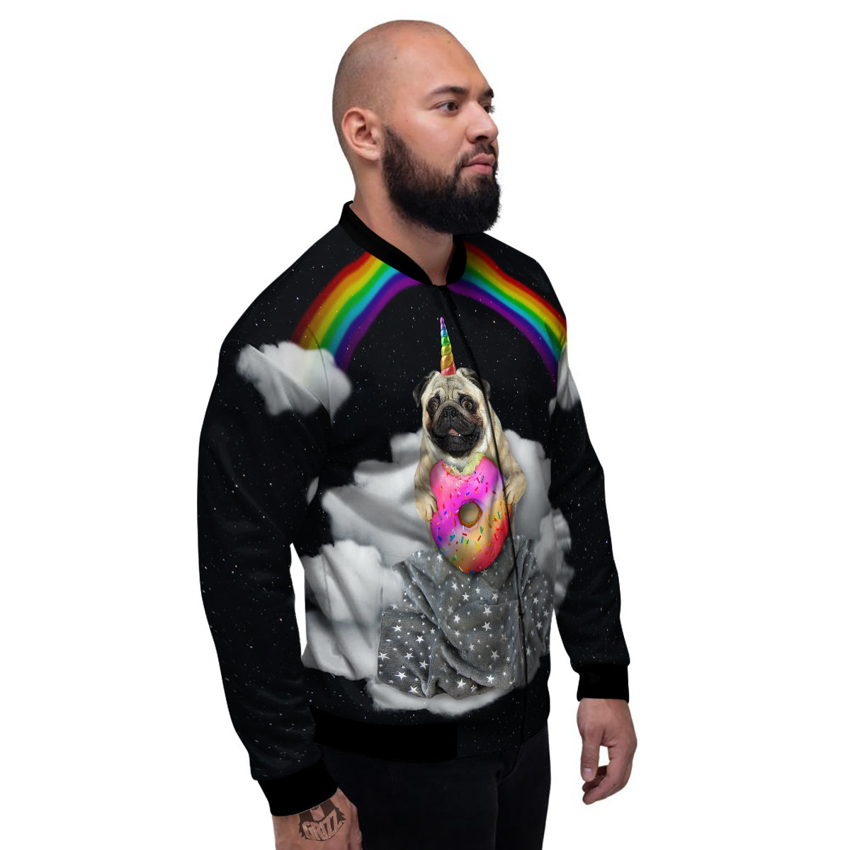 Cute Pug Unicorn Print Men's Bomber Jacket-grizzshop