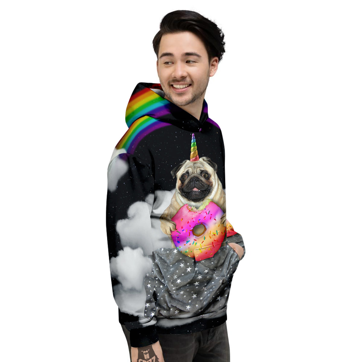 Cute Pug Unicorn Print Men's Hoodie-grizzshop