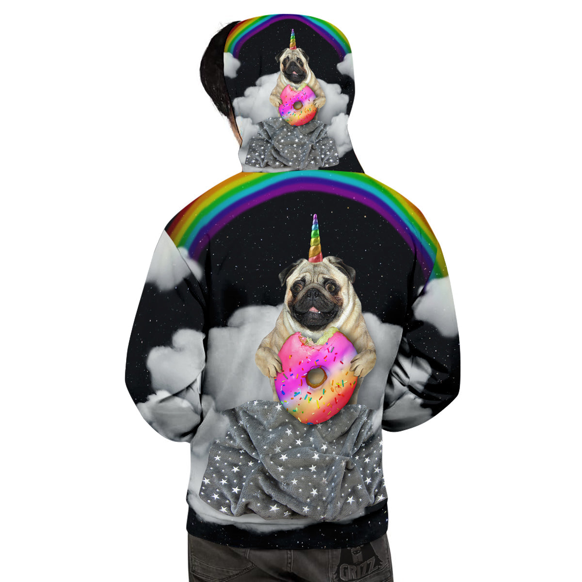 Cute Pug Unicorn Print Men's Hoodie-grizzshop