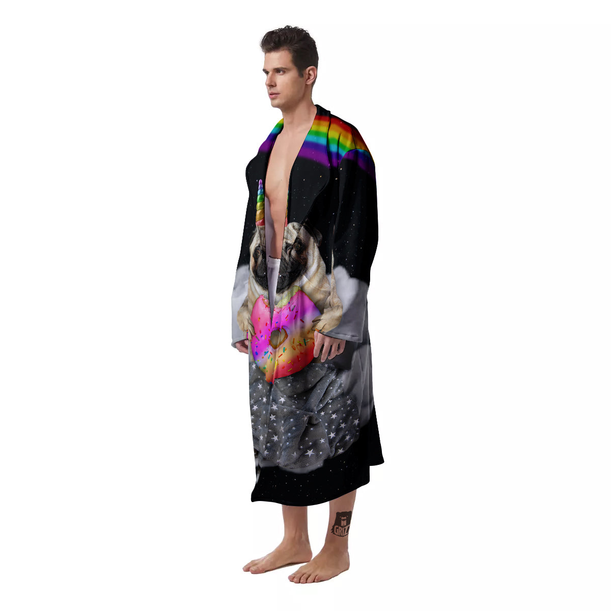 Cute Pug Unicorn Print Men's Robe-grizzshop