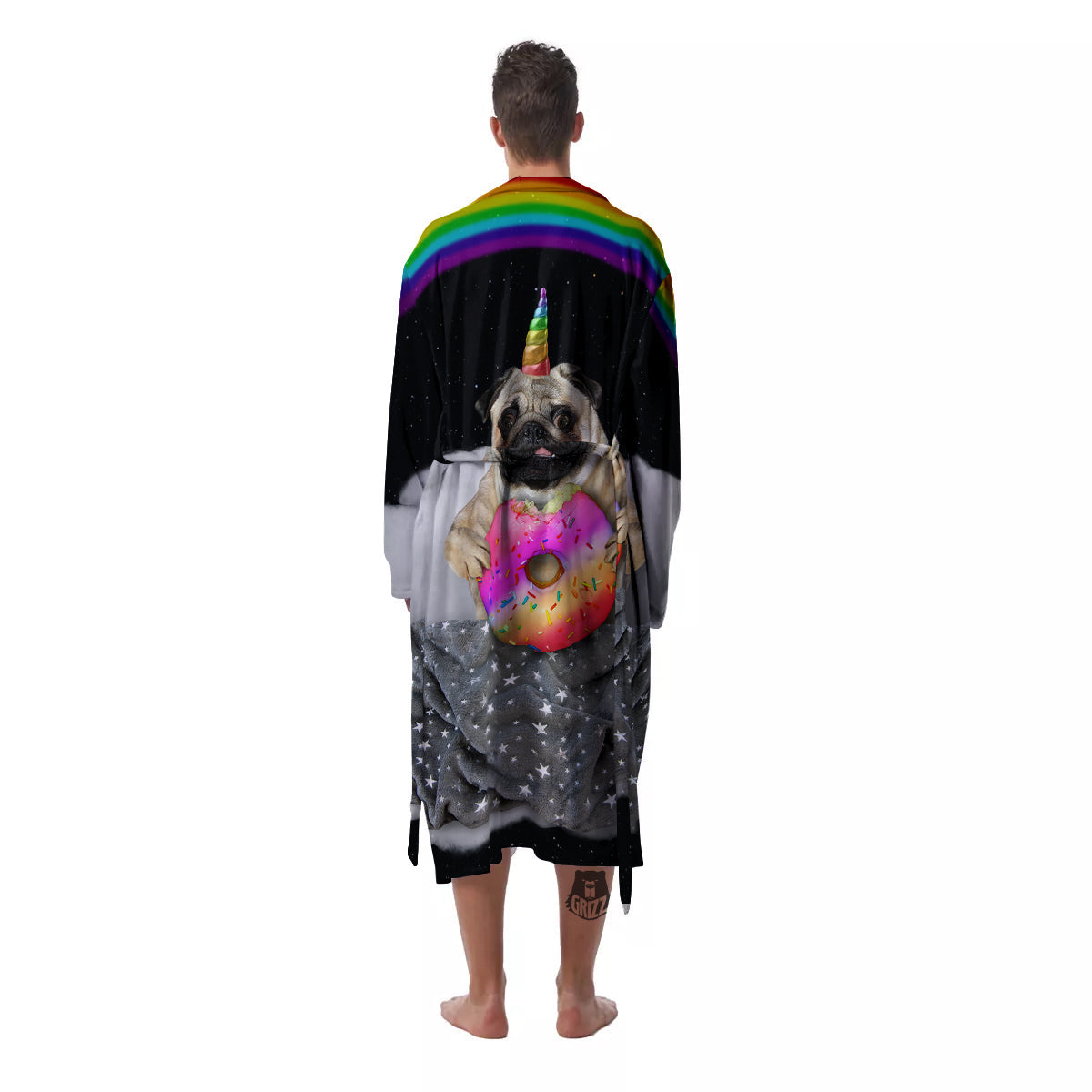 Cute Pug Unicorn Print Men's Robe-grizzshop