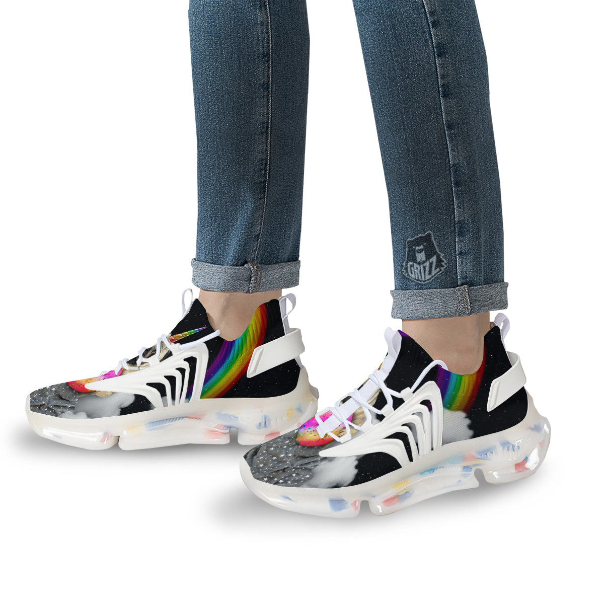 Cute Pug Unicorn Print White Gym Shoes-grizzshop