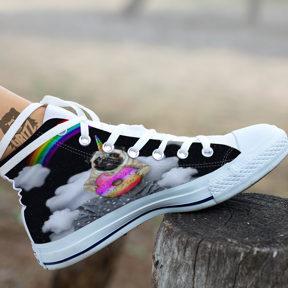 Cute Pug Unicorn Print White High Top Shoes-grizzshop