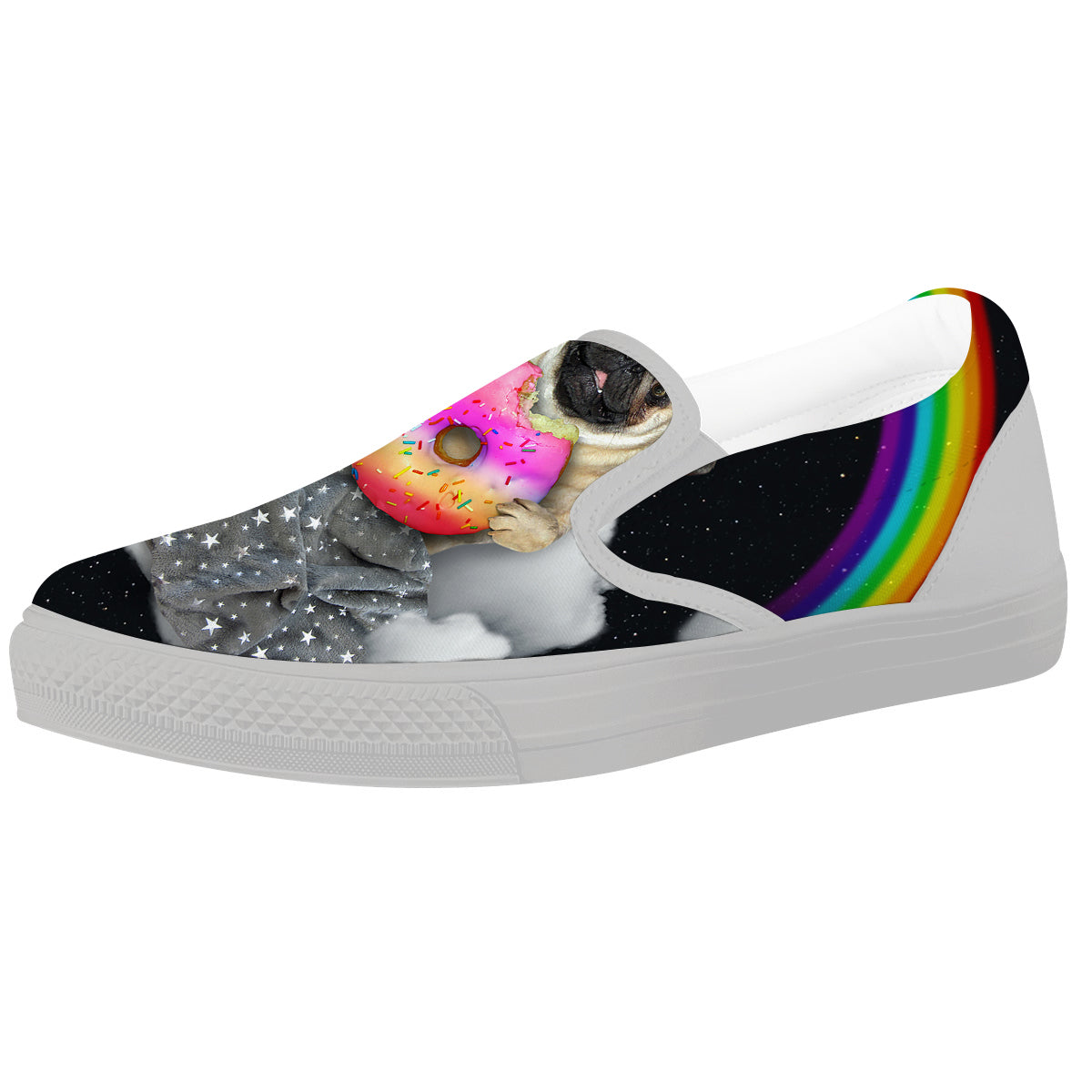 Cute Pug Unicorn Print White Slip On Shoes-grizzshop