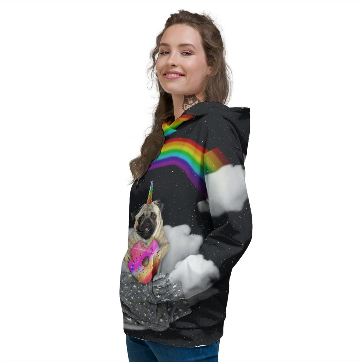 Cute Pug Unicorn Print Women's Hoodie-grizzshop