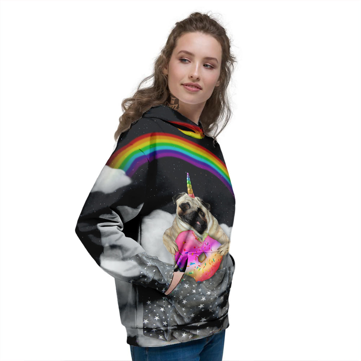 Cute Pug Unicorn Print Women's Hoodie-grizzshop