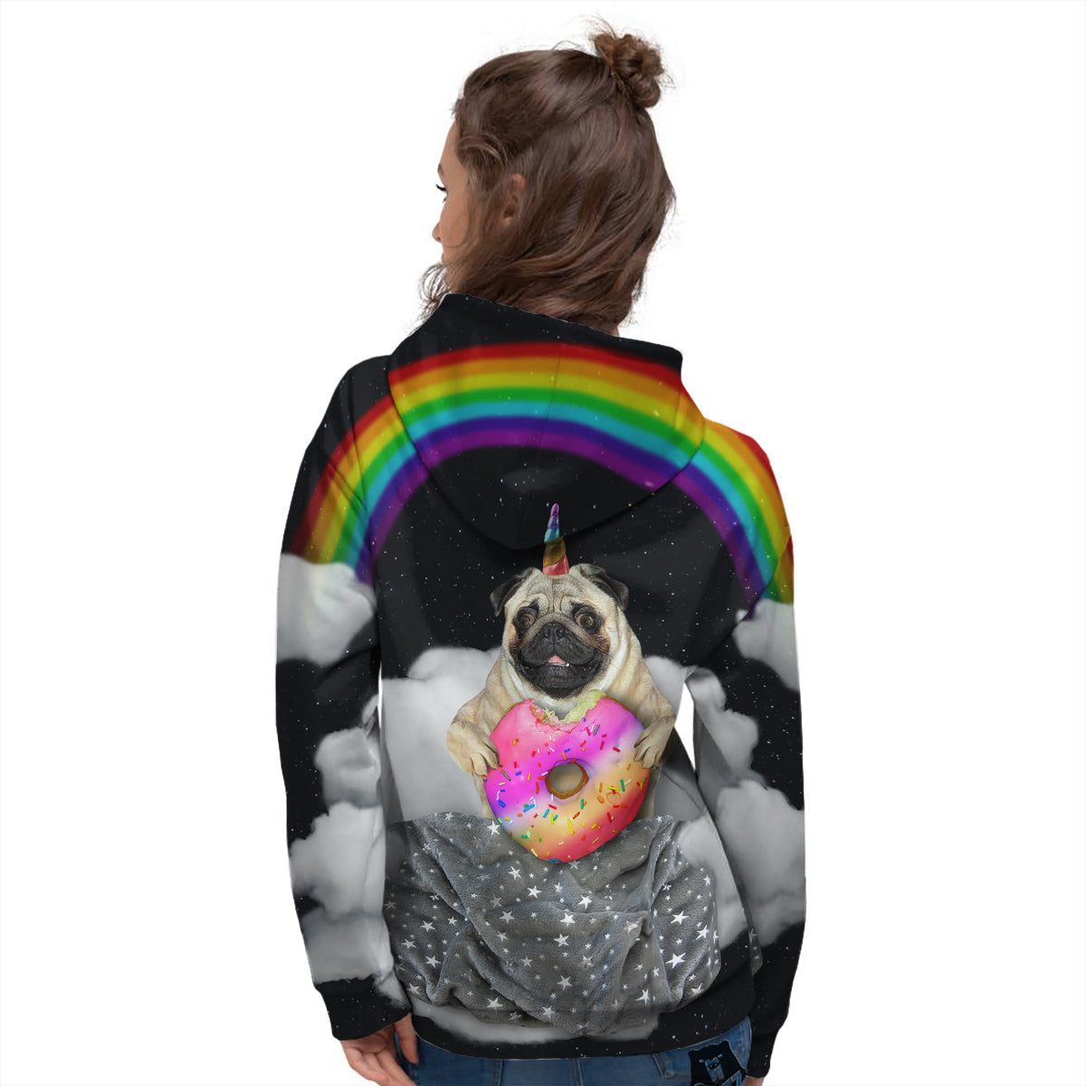 Cute Pug Unicorn Print Women's Hoodie-grizzshop