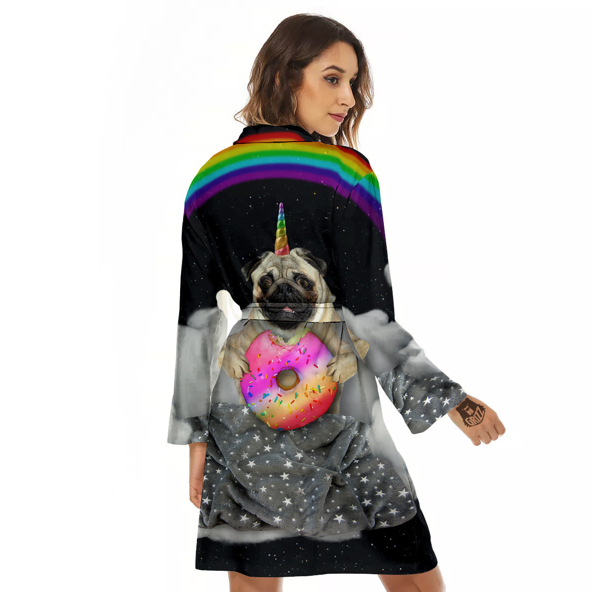 Cute Pug Unicorn Print Women's Robe-grizzshop