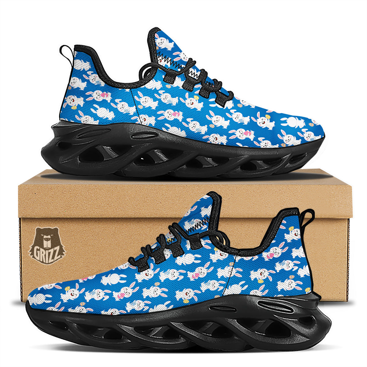 Cute Rabbit Print Pattern Black Running Shoes-grizzshop
