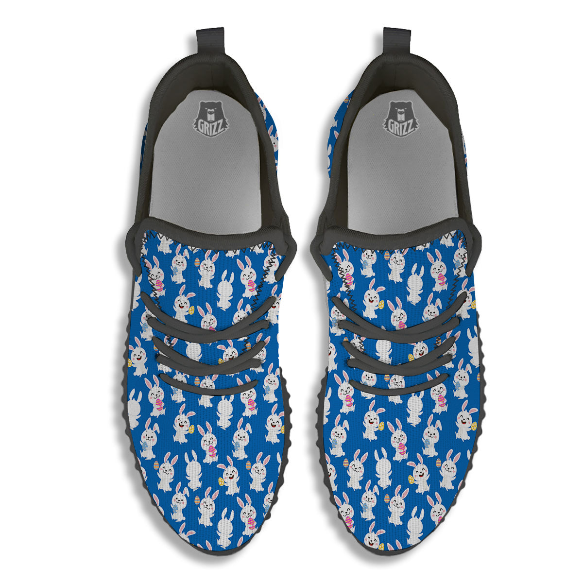 Cute Rabbit Print Pattern Black Walking Shoes-grizzshop