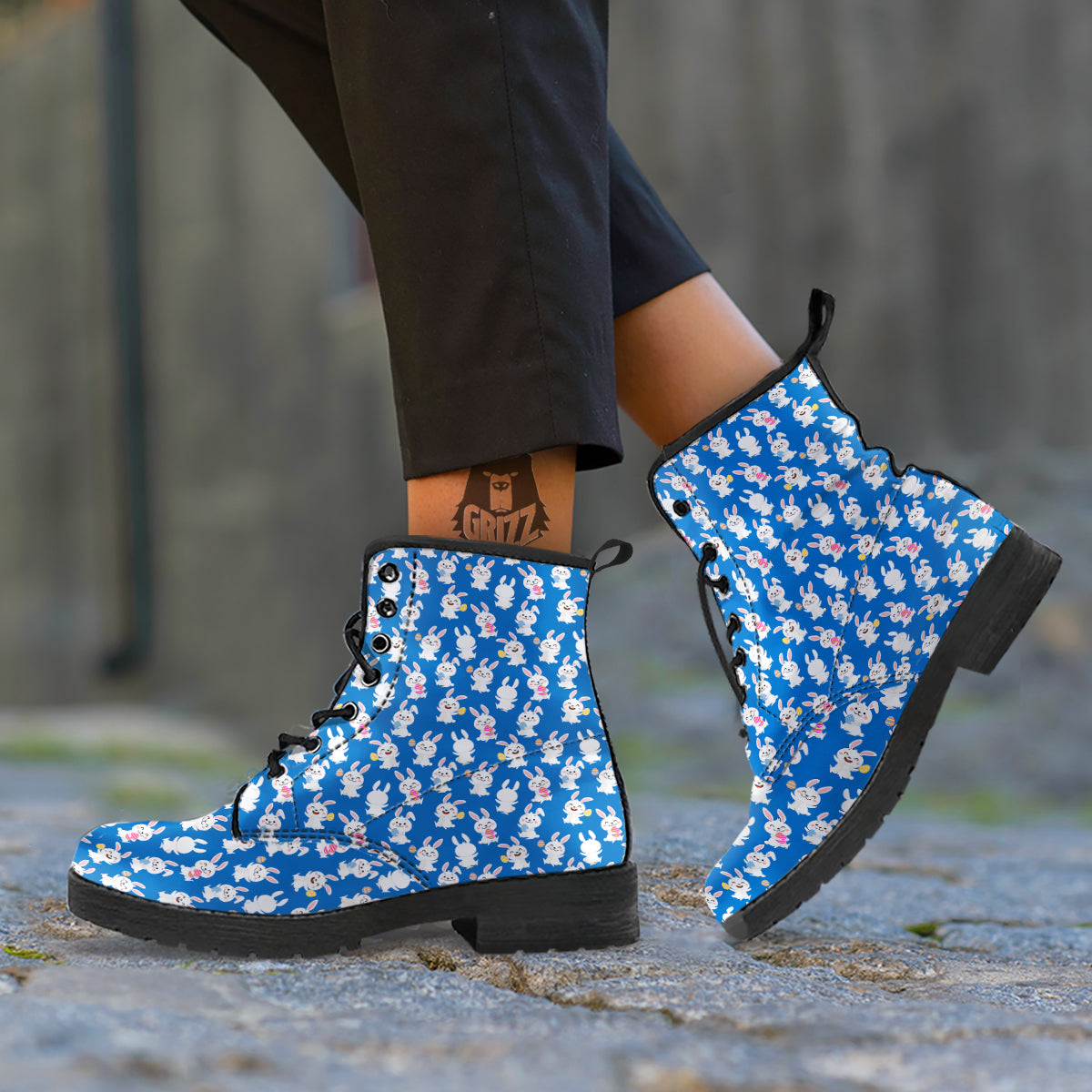 Cute Rabbit Print Pattern Leather Boots-grizzshop