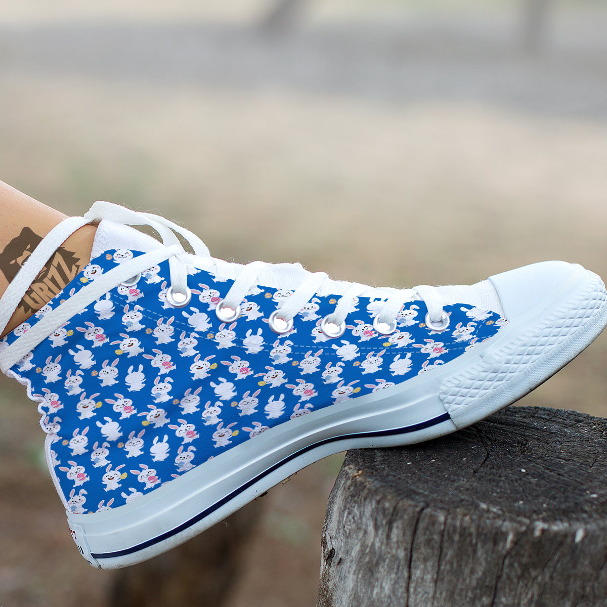 Cute Rabbit Print Pattern White High Top Shoes-grizzshop