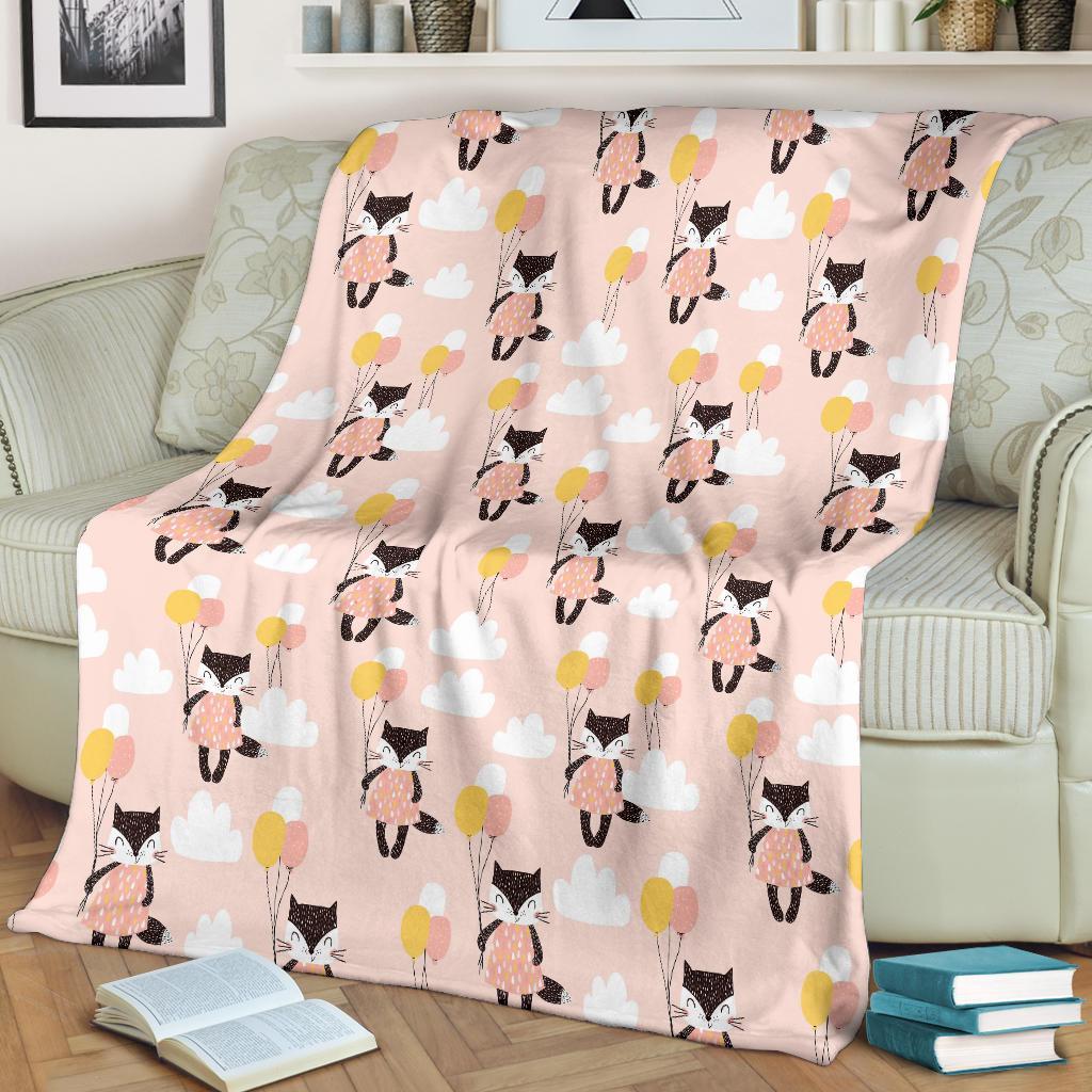 Cute Raccoon Hot Air Balloon Pattern Print Blanket-grizzshop
