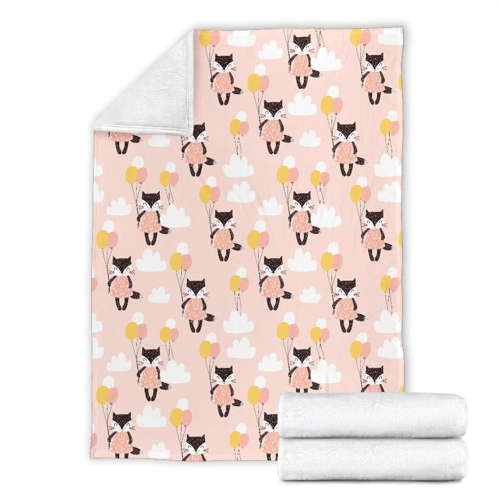 Cute Raccoon Hot Air Balloon Pattern Print Blanket-grizzshop