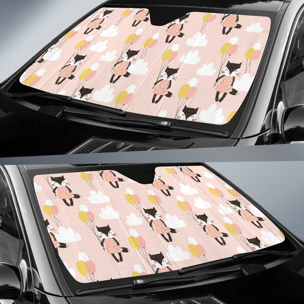 Cute Raccoon Hot Air Balloon Pattern Print Car Sun Shade-grizzshop