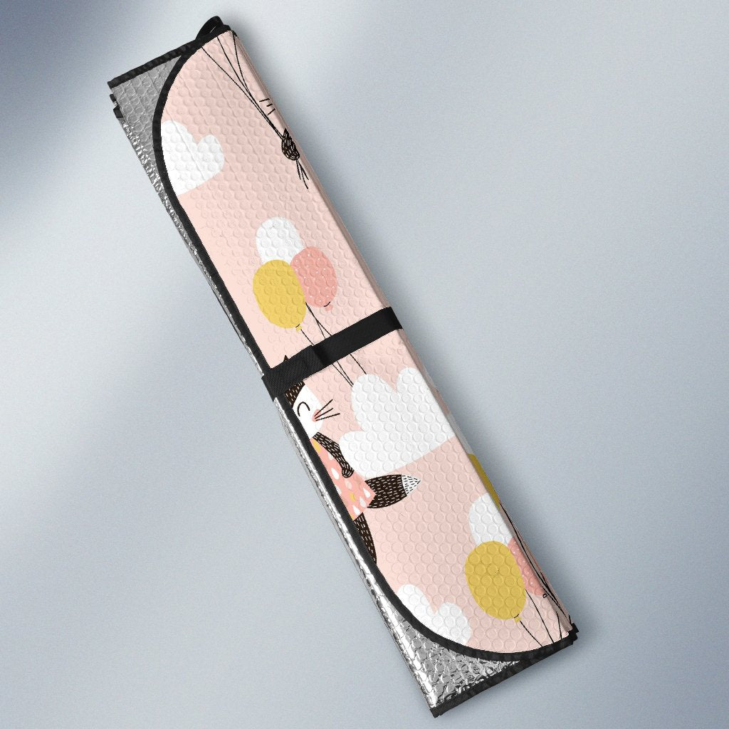 Cute Raccoon Hot Air Balloon Pattern Print Car Sun Shade-grizzshop
