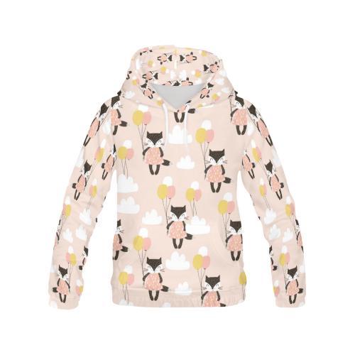 Cute Raccoon Hot Air Balloon Pattern Print Women Pullover Hoodie-grizzshop