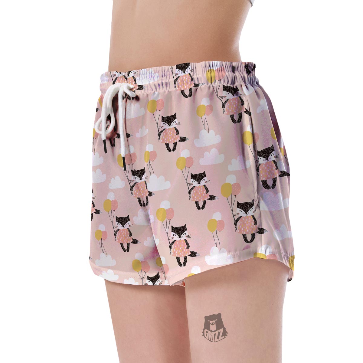 Cute Raccoon Hot Air Balloon Pattern Print Women's Shorts-grizzshop
