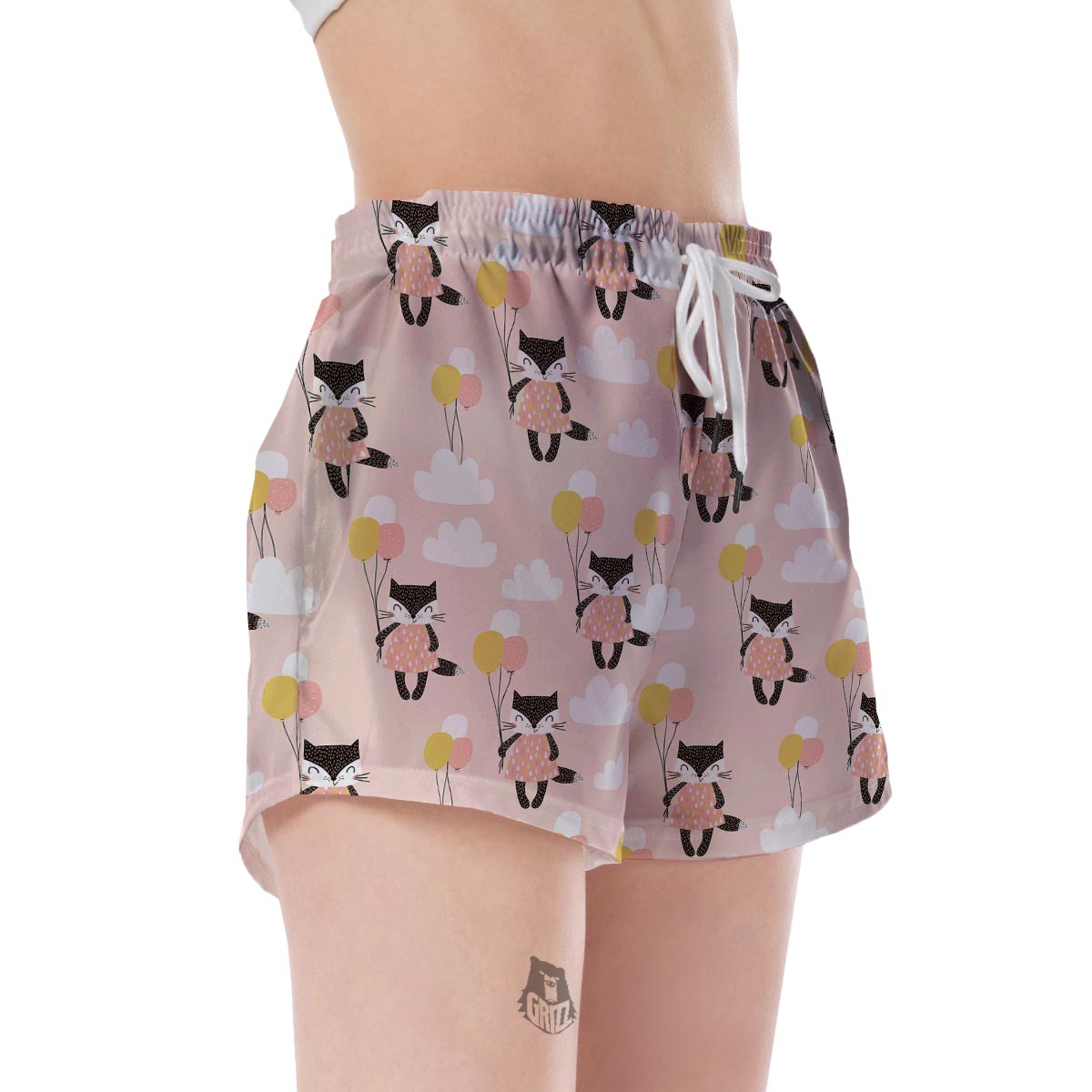 Cute Raccoon Hot Air Balloon Pattern Print Women's Shorts-grizzshop