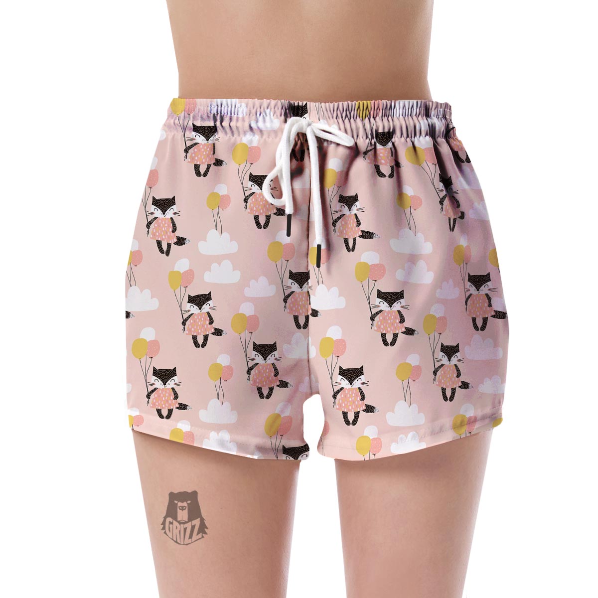 Cute Raccoon Hot Air Balloon Pattern Print Women's Shorts-grizzshop