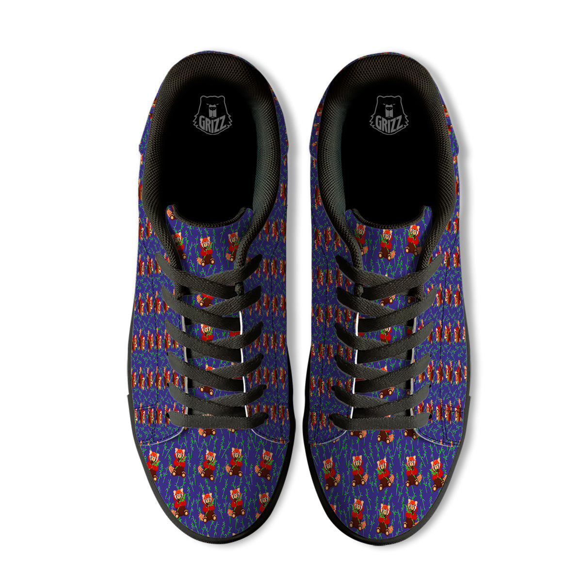 Cute Red Raccoon And Bamboo Print Pattern Black Low Top Sneakers-grizzshop