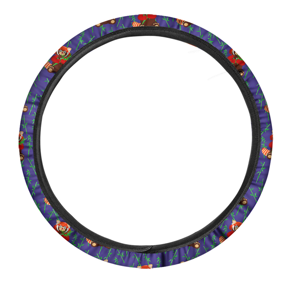 Cute Red Raccoon And Bamboo Print Pattern Car Steering Wheel Cover-grizzshop