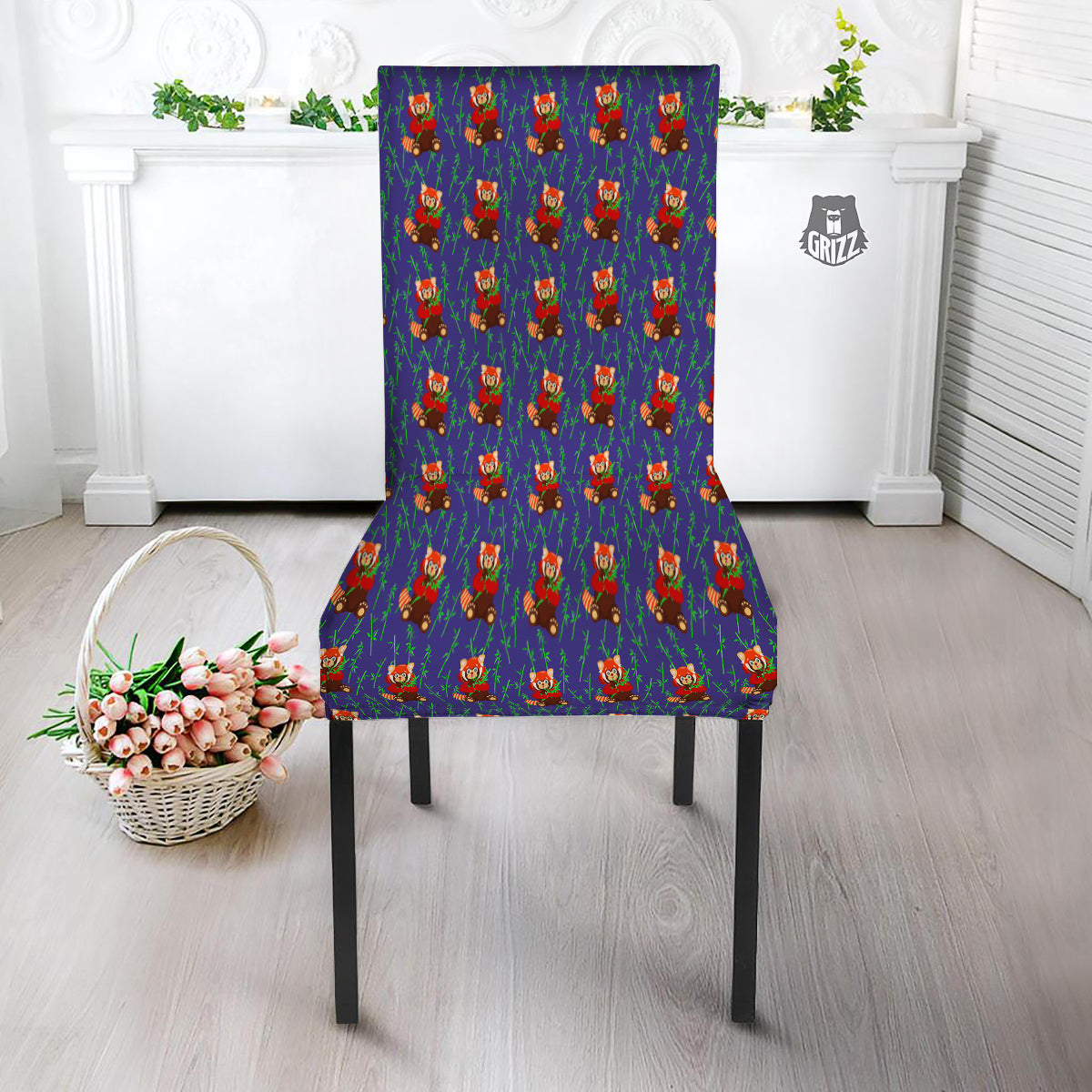 Cute Red Raccoon And Bamboo Print Pattern Dining Chair Slipcover-grizzshop