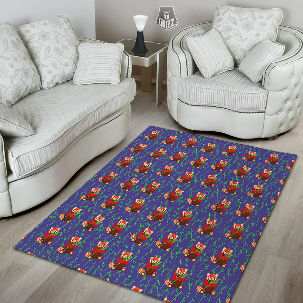 Cute Red Raccoon And Bamboo Print Pattern Floor Mat-grizzshop