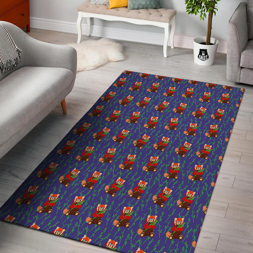 Cute Red Raccoon And Bamboo Print Pattern Floor Mat-grizzshop
