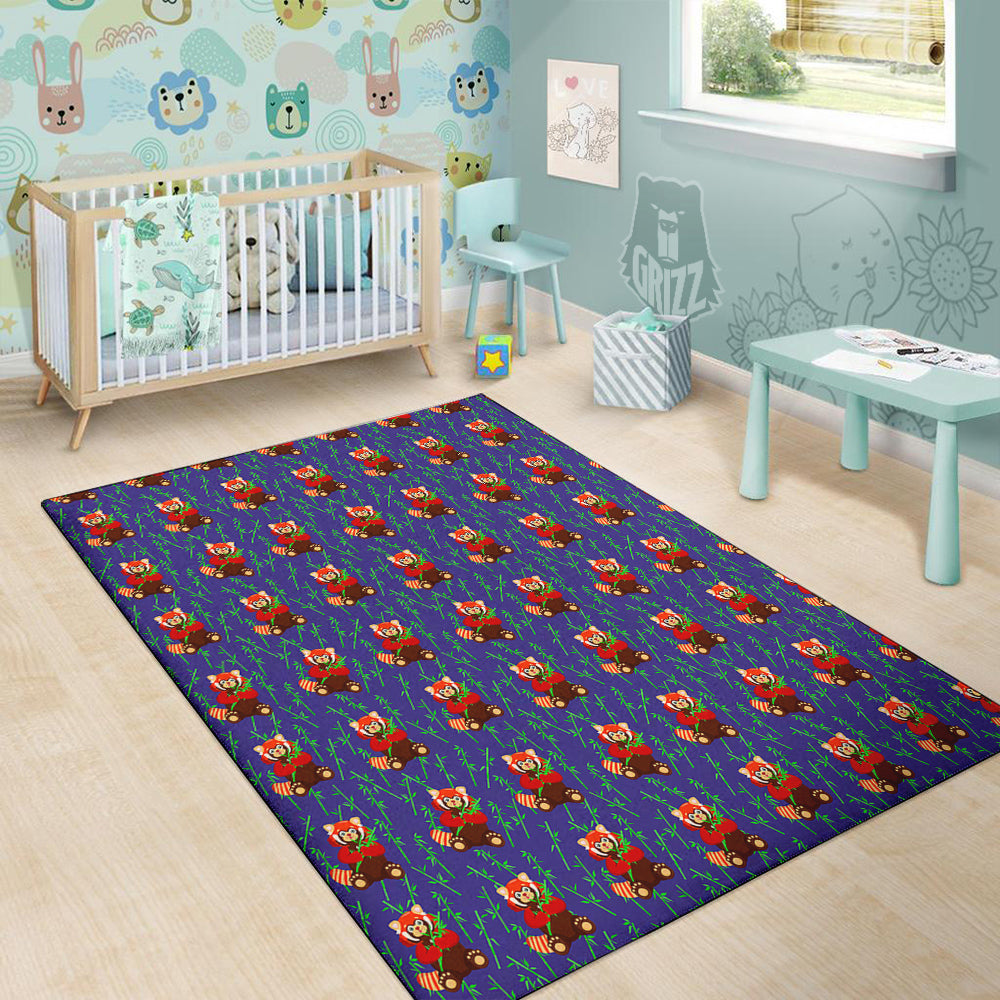 Cute Red Raccoon And Bamboo Print Pattern Floor Mat-grizzshop