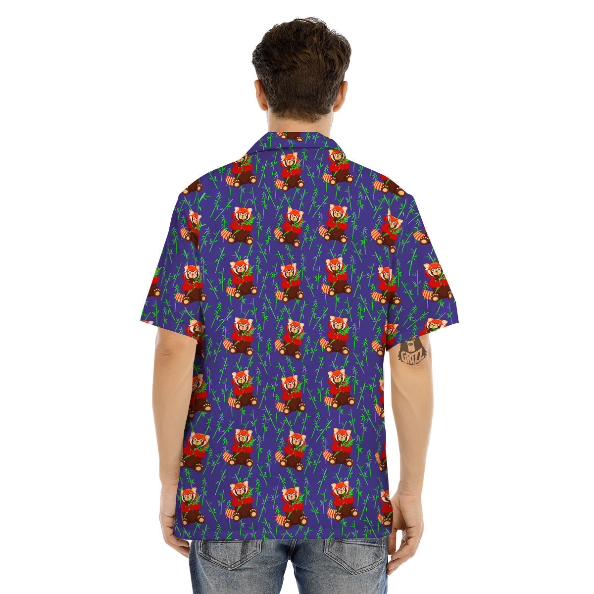 Cute Red Raccoon And Bamboo Print Pattern Men's Hawaiian Shirt-grizzshop