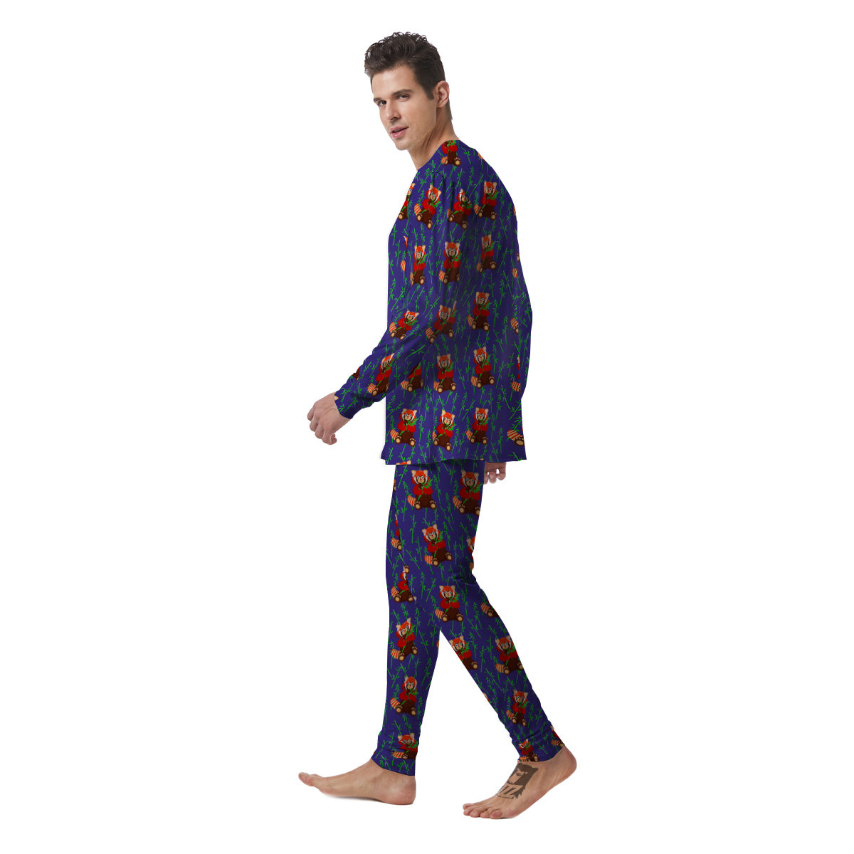 Cute Red Raccoon And Bamboo Print Pattern Men's Pajamas-grizzshop
