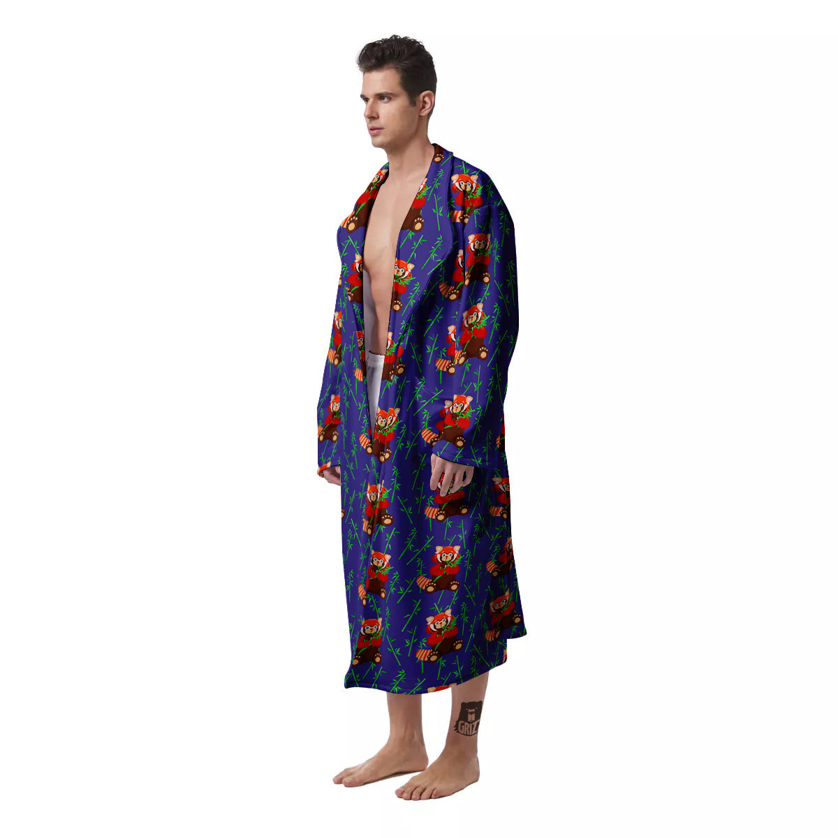 Cute Red Raccoon And Bamboo Print Pattern Men's Robe-grizzshop