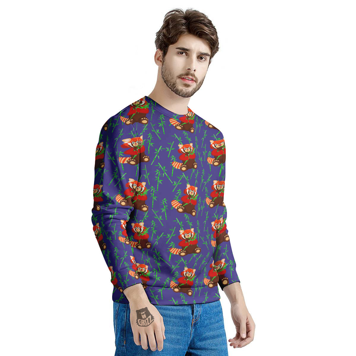 Cute Red Raccoon And Bamboo Print Pattern Men's Sweatshirt-grizzshop